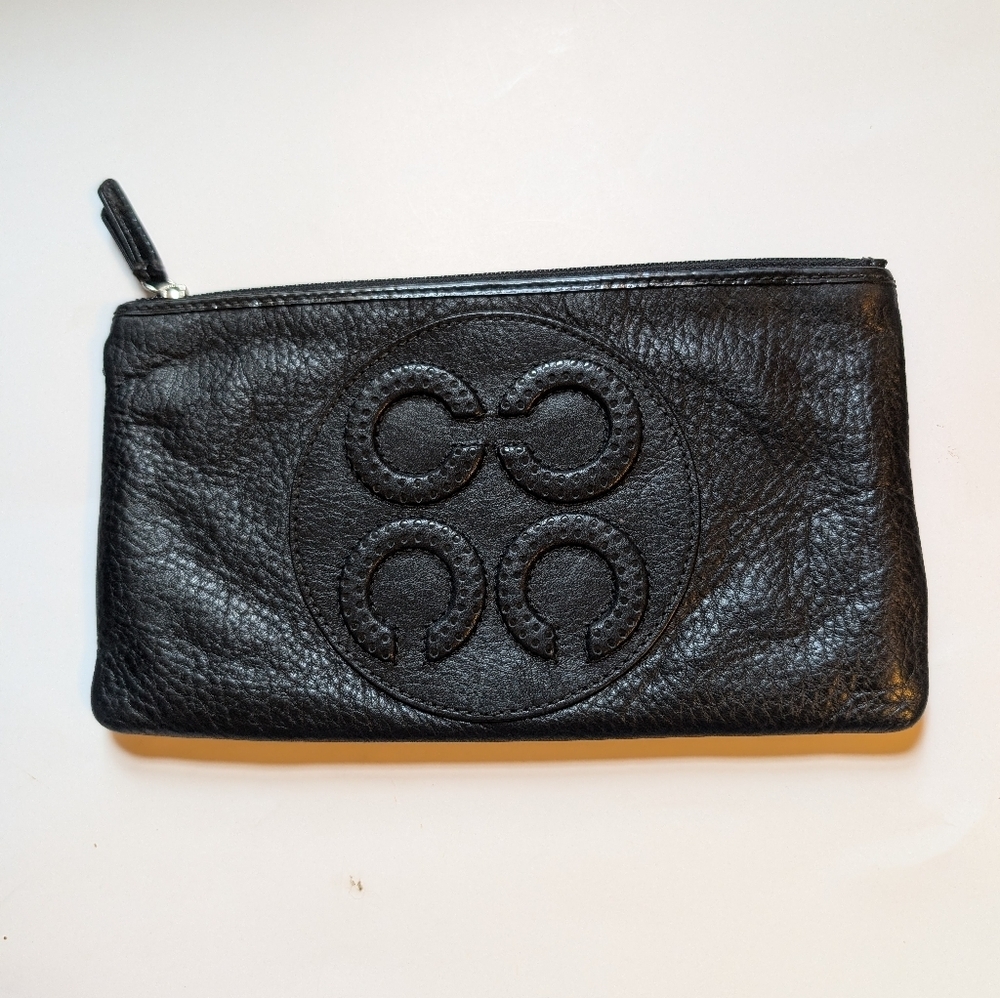 Coach Black Leather Clutch with Embossed Logo In VGUC